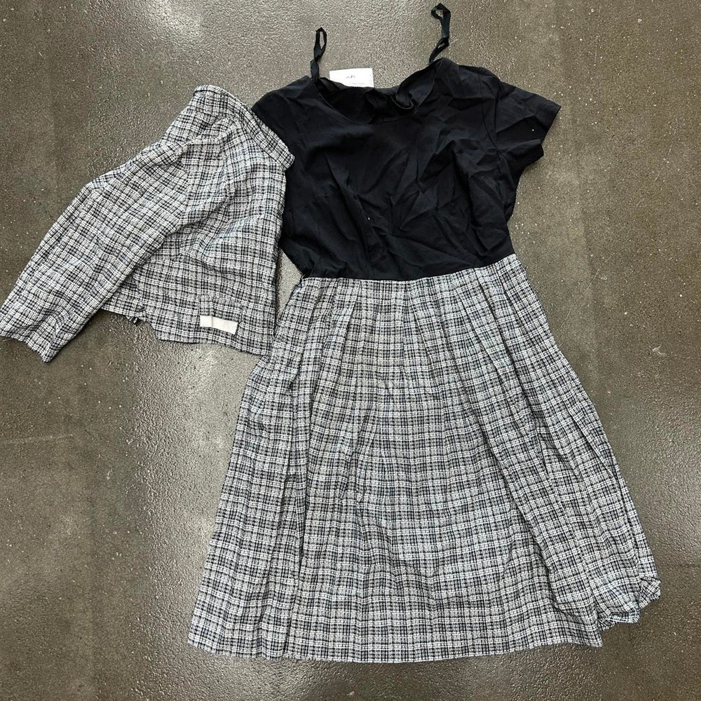 True Handmade Plaid Maxi Dress With Cropped Size Medium Plaid Cardigan Set
